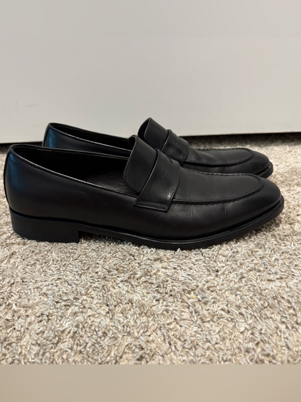 Dylan Gray Black Leather Penny Loafers